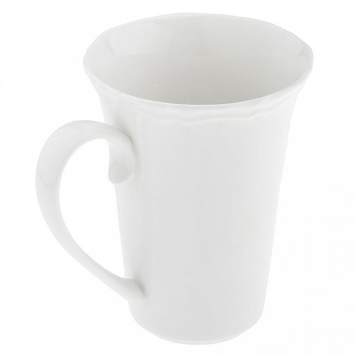 "Совершенство" Кружка фарфоровая 350мл, д9,6см h12,2см, глянцевая глазурь, белый, рельефный декор, волнистый край, д/горла 9,5см, д/основания 4,3см (Китай)