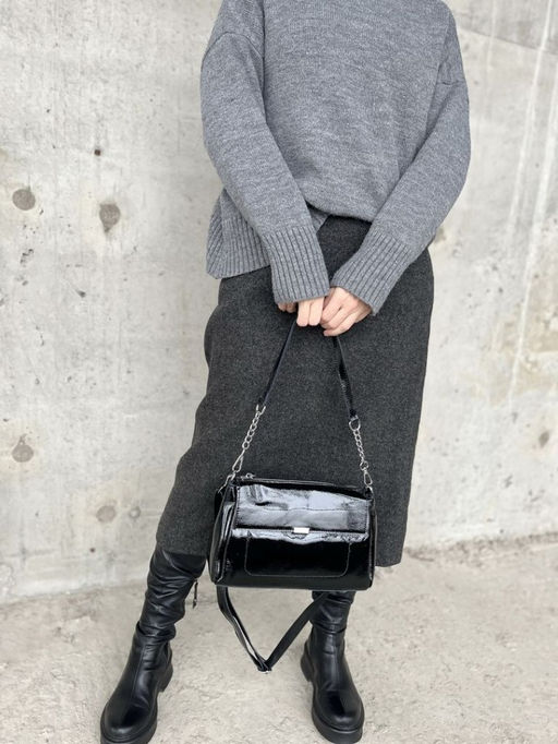 Женская лаковая сумка через плечо с тремя отделениями 8721-3 Блек