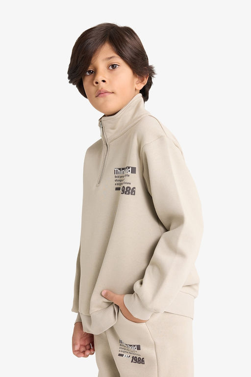 Yar_m Fermuarl_ __i Yumu_ak T_yl_ Bask_l_ Sweatshirt Erkek _ocuk - Defacto фото 4