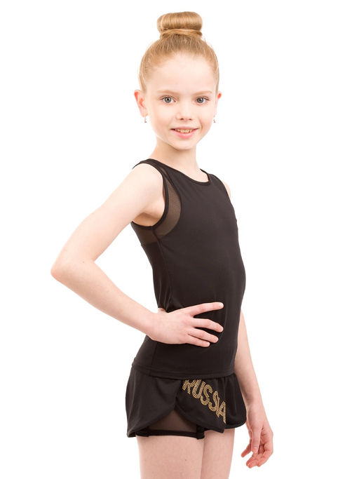 7019-0-1 Топ-майка из хлопка со вставками из сетки и стразами - Chersa фото 2