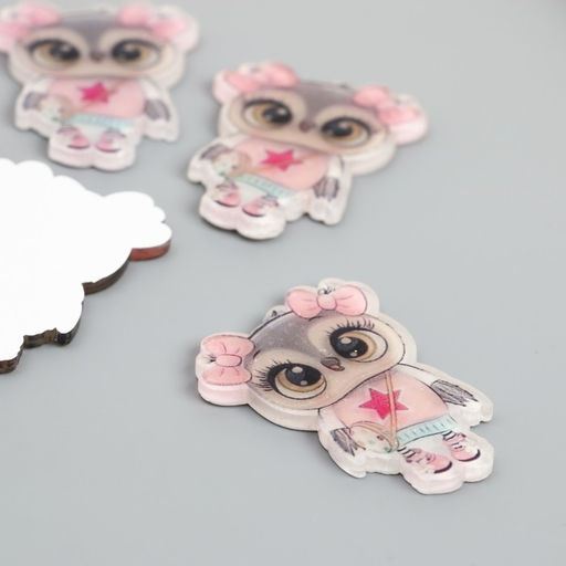 Цена за 5 шт. Декор для творчества акрил «Совушка в розовом свитере с сумкой», 2.7×3.7 см