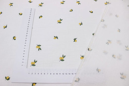 Муслин двухслойный с эф.жатости Абрикосики цв.белый, ш.1.39м, хлопок-100%, 120гр/м.кв - Купава фото 2