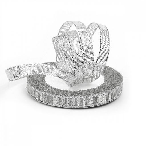 Лента парчовая 10мм упаковочная серебро Magic4Hobby уп. 22,85м (1м)