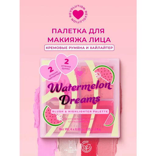 Палетка для макияжа: кремовые румяна и хайлайтер Watermelon Dreams Blush & Highlighter Palette 6859097