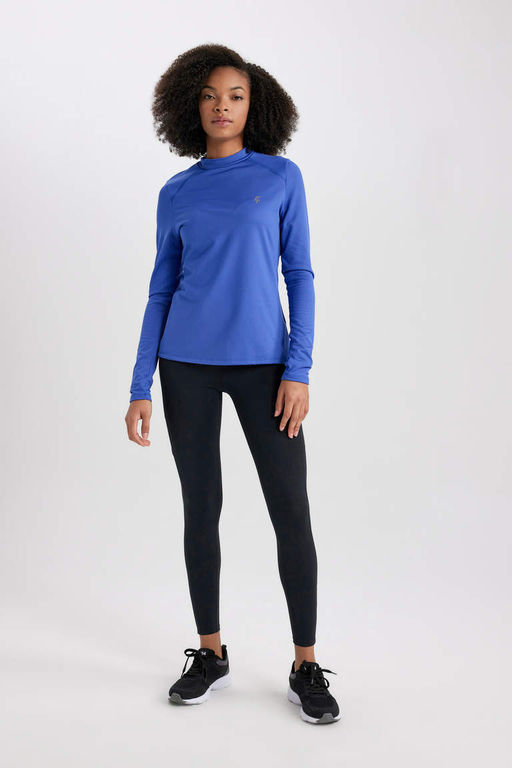 DeFactoFit Футболка с длинным рукавом и воротником стандартной посадки с принтом  фото 2