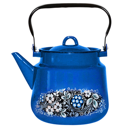 "Вологодский сувенир" Чайник эмалированный 3,5л, д19см, h18см, металлическая крышка, подвижная металлическая ручка, черный-ярко-синий (Россия)