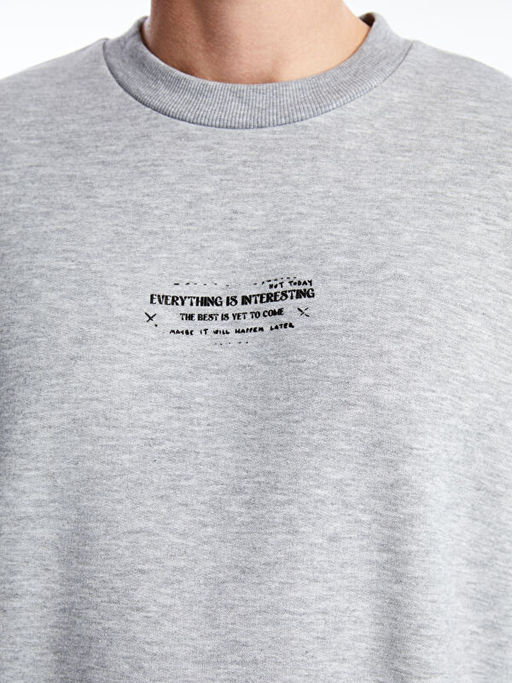 Bisiklet Yaka Uzun Kollu Bask?l? Erkek Sweatshirt