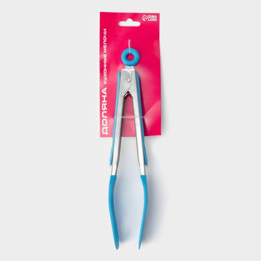 Щипцы кухонные Доляна «Лопатка», 25×5×3.5 см, голубой