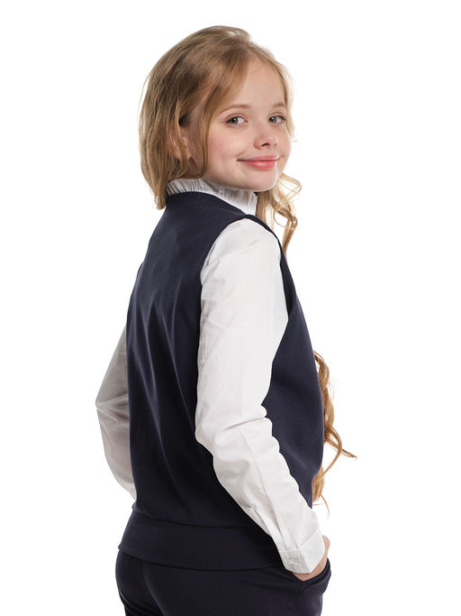 Жилетка Джемпер для девочки в школу синяя форма 22-6725 синий - Mini maxi фото 4
