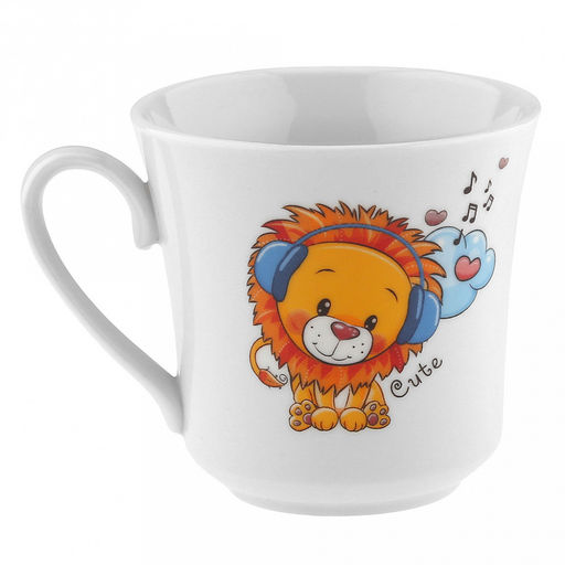 Кружка фарфоровая "Львята" 250мл, д8,5см, h9см, форма "Рассвет" (Россия)
