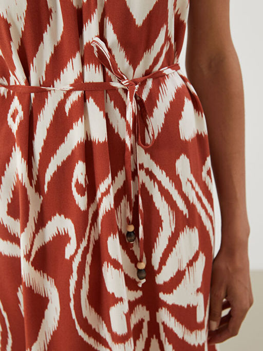 V Yaka Desenli Ask?l? Elbise