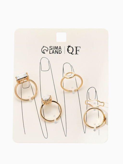 Набор колец 5 шт "Новый стиль" кристалл, размер МИКС, цвет белый в золоте