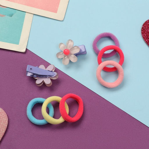 Цена за 6 шт. Набор для волос «Карамель», 10 резинок 1.5 см, 2 зажима 2.5 см, ромашки, сиреневый