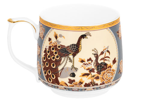 Кружка 500 мл 13,5*10*9 см "Павлин на бежевом" NEW BONE CHINA, фарфор