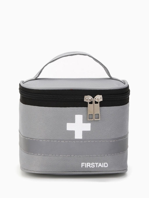 Косметичка-аптечка на молнии, на подкладке, с ручкой, с принтом Firstaid, серая