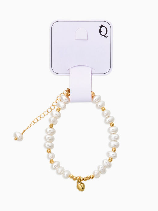 Браслет жемчуг «Рисинки с сердцем», белый в золоте