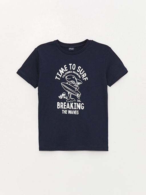 Bisiklet Yaka Bask?l? K?sa Kollu Erkek ?ocuk Ti??rt