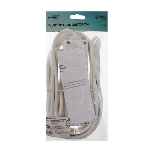 Удлинитель Luazon Lighting, 3 розетки, 7 м, 10 А, 1300 Вт, 3х0.75 мм2, с з/к, с выкл., Б