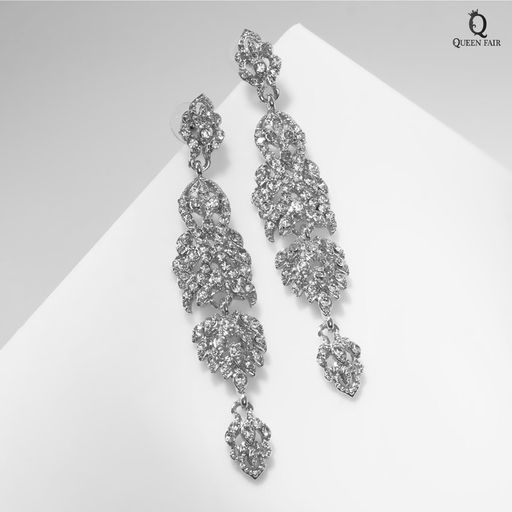 Серьги висячие со стразами Ажурные восторг, цвет белый в серебре, 9см - Queen fair фото 7