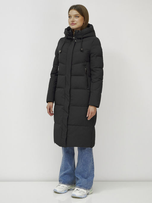 Пальто утепленное стеганное зимнее с капюшоном женское черного цвета 9636_1Ch - Mtforce фото 3