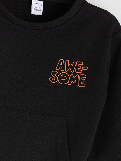 Bisiklet Yaka Bask?l? Erkek ?ocuk Sweatshirt