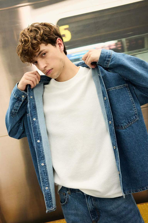 Джинсовая рубашка оверсайз с длинными рукавами - Defacto фото 3