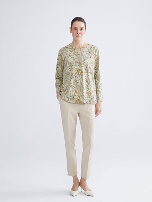 Bisiklet Yaka ?i?ekli Bluz