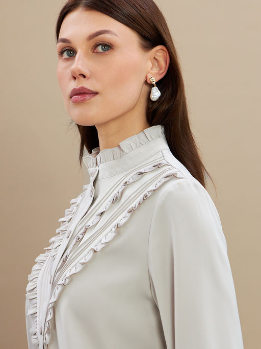 Блузка с рюшами OD-884-6 серо-коричневый