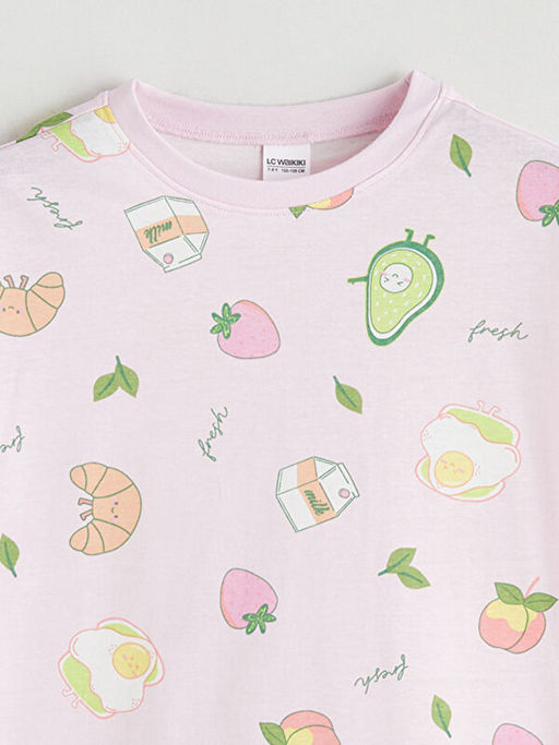 Bisiklet Yaka Bask?l? K?z ?ocuk ?ortlu Pijama Tak?m?