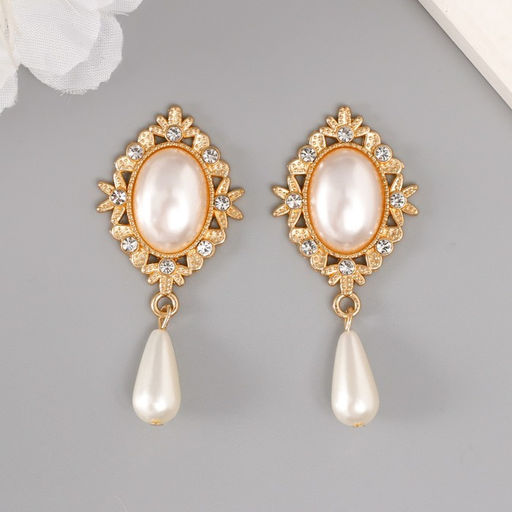 Цена за 2 шт. Декор для творчества металл, пластик «Жемчужина в цветах с подвеской», 5.4×2.5×0.7 см