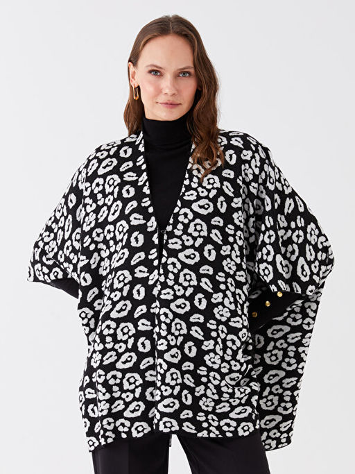 ?al Yaka Desenli Oversize Kad?n Triko Pan?o