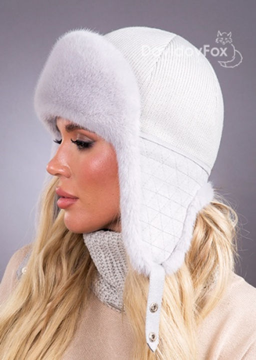 Шапка Ушанка трикотаж экомех сапфир