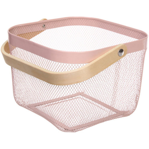 Корзина для хранения металлическая с деревянной ручкой "ФАРГО", цвет розовый, 24**24*18см