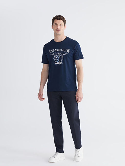 Bisiklet Yaka Bask?l? Penye Erkek Ti??rt