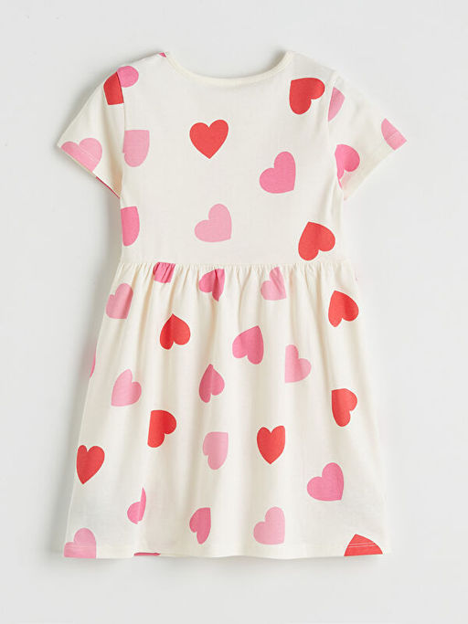 Bisiklet Yaka Kalp Bask?l? K?z ?ocuk Penye Elbise