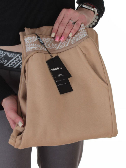 2611 BEIGE Штаны утепленные спортивные женские (85% хлопок, 10% полиэстер, 5% спандекс)