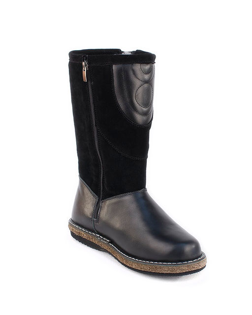 Монголки женские на войлочной подошве., Черные. Кожа. Молния. Подклад овчина.