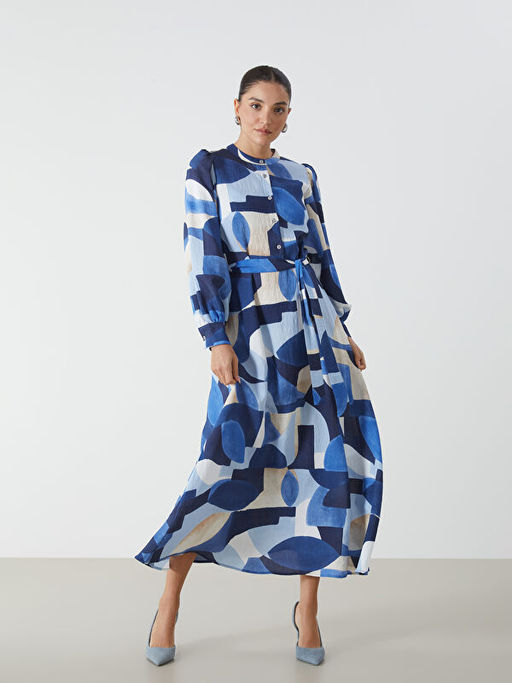 Bisiklet Yaka Desenli Elbise