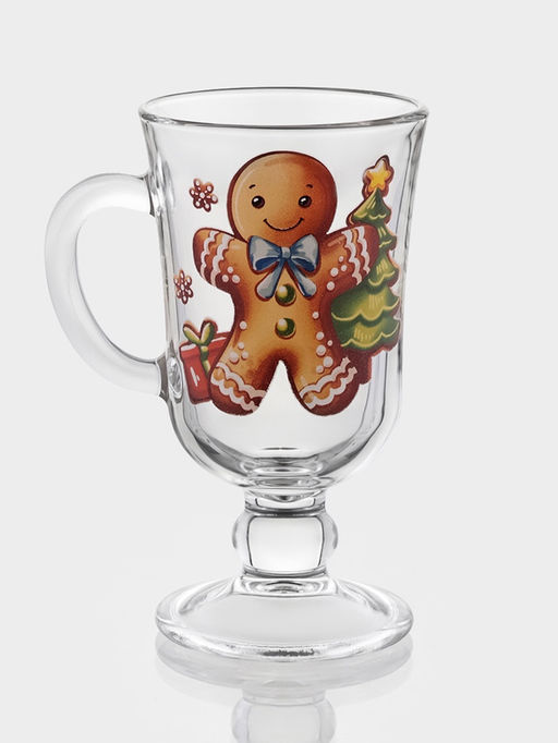 Цена за 12 шт. Кружка Глинтвейн. Новогодний пряник, 250 мл, стекло, рисунок МИКС