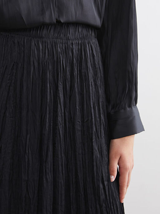 Beli Lastikli Saten Pileli Etek