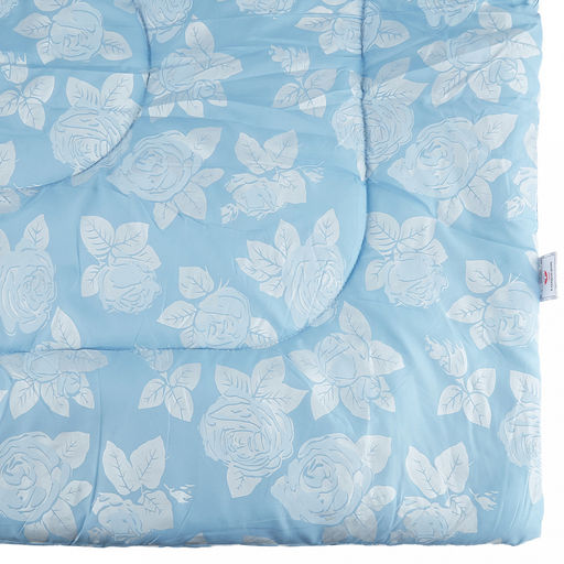Одеяло Евро "Розы" на голубом, классическое/зимнее, 200х220см, наполнитель 400г/м2, файбер высшего сорта, чехол поплекс (пэ100%), стеганое, упак "Компакт" пакет ПВХ, еврослот, д25х55см/1,2кг, "Домашняя мода" (Россия)
