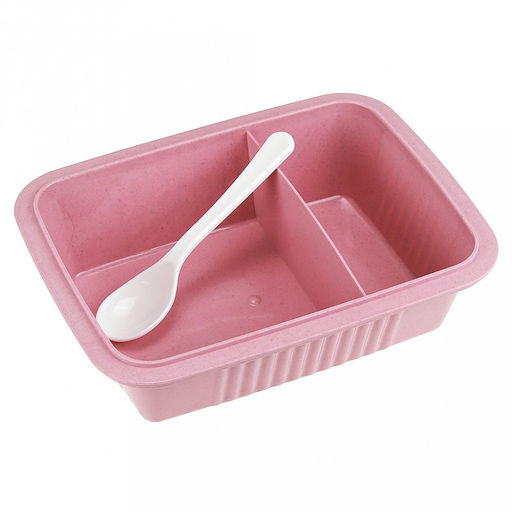 Ланч-бокс для продуктов пластмассовый Эко дом 20,5х15,5см h8,5см, 2 отделения 0,9л, с ложкой 13см, крышка прозрачная, с клипсами, с уплотнителем, цвета в ассортименте: бежевый, розовый, голубой (Китай) Пластик с добавлением пшеничных волокон. - Домашняя мода фото 5