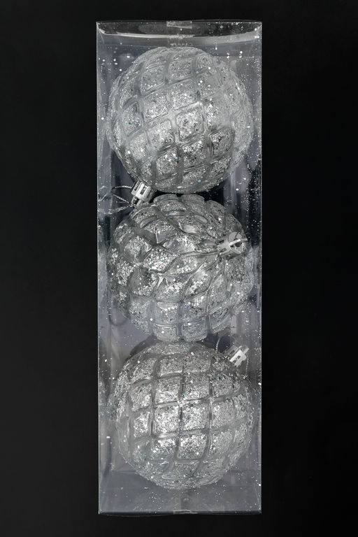 Набор новогодних шаров 8 см (3 шт) SF-7805, серебро №2 - Больше подарков фото 2