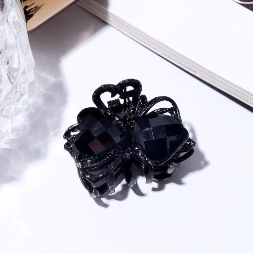 Цена за 6 шт. Крабик для волос «Чёрные кружева», два сердца, 2.3 см, чёрный