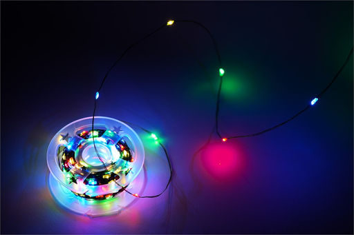 Эл. гирлянда диодная "Роса" 500 ламп 50м (IP-44) 8 режимов, цветная, тонкий жёсткий провод, на бобине, в коробке