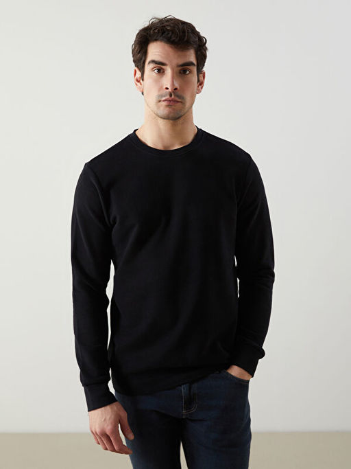 Bisiklet Yaka Uzun Kollu Erkek Sweatshirt