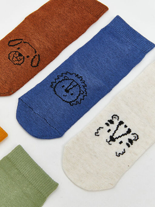 Bask?l? Erkek Bebek Soket ?orap 5li