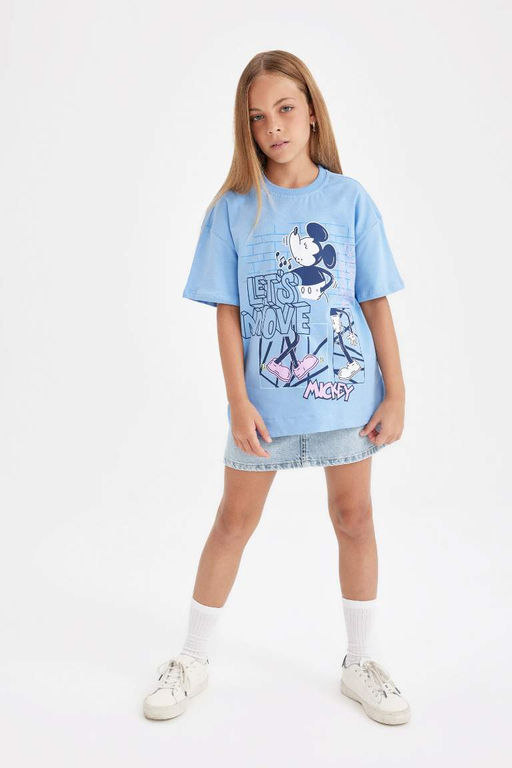 Футболка с круглым вырезом и короткими рукавами для девочек Disney Mickey & Minnie Relax Fit - Defacto фото 2