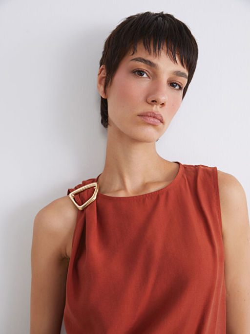 Bisiklet Yaka Metal Tokal? B?zg?l? Bluz