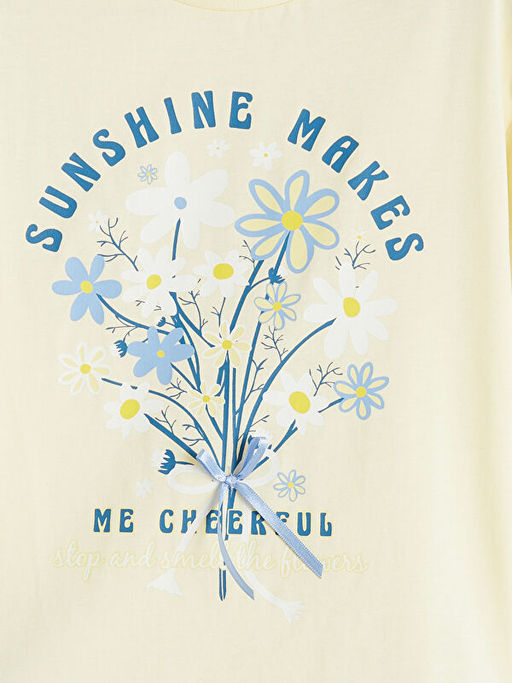 Bisiklet Yaka Bask?l? K?z ?ocuk Ti??rt